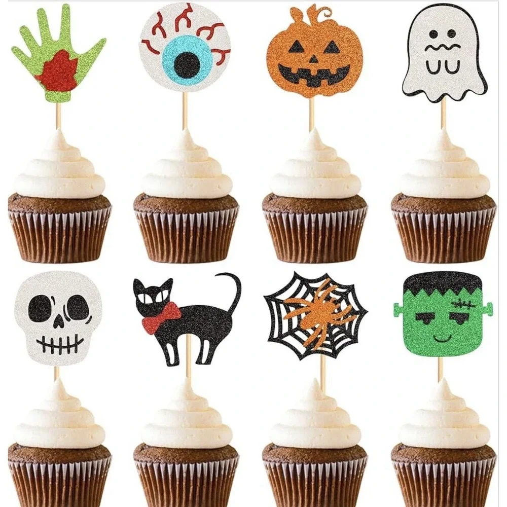 32 pcs Halloween Ghost Boo Glitter Cupcake Muffin Toppers Halloween Party New